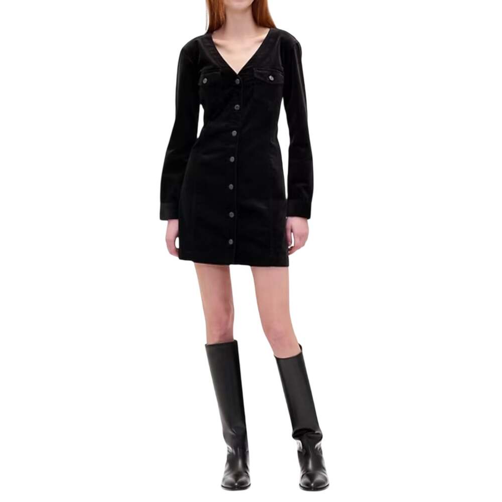 GAP Velvet V-Neck Mini Dress Black Long Sleeve Holiday Collection XS NWT